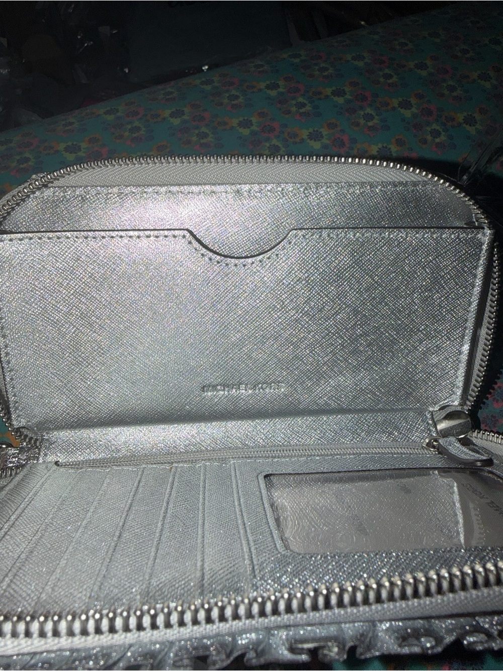 Michael Kors Silver Metallic Glitter Wristlet Clutch with Detachable Strap - Picture 6 of 7